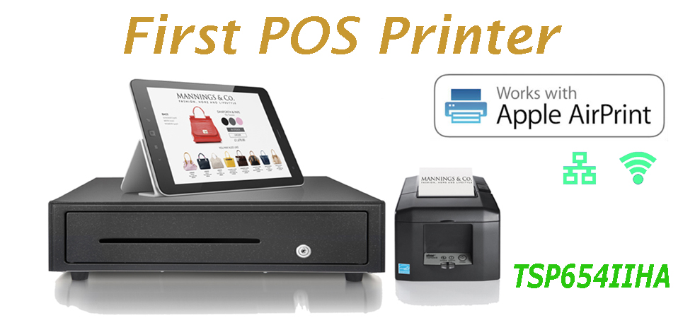 STAR TSP654IIHA allows the Apple user to continue with the familiar AirPrint experience accustomed when using their Apple iOS® POS system.